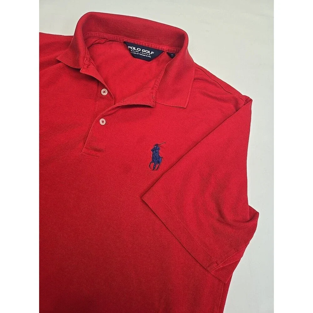 POLO Golf Ralph Lauren Big Blue Pony Men's M Red‎ S/S Vintage 100% Pima Cotton